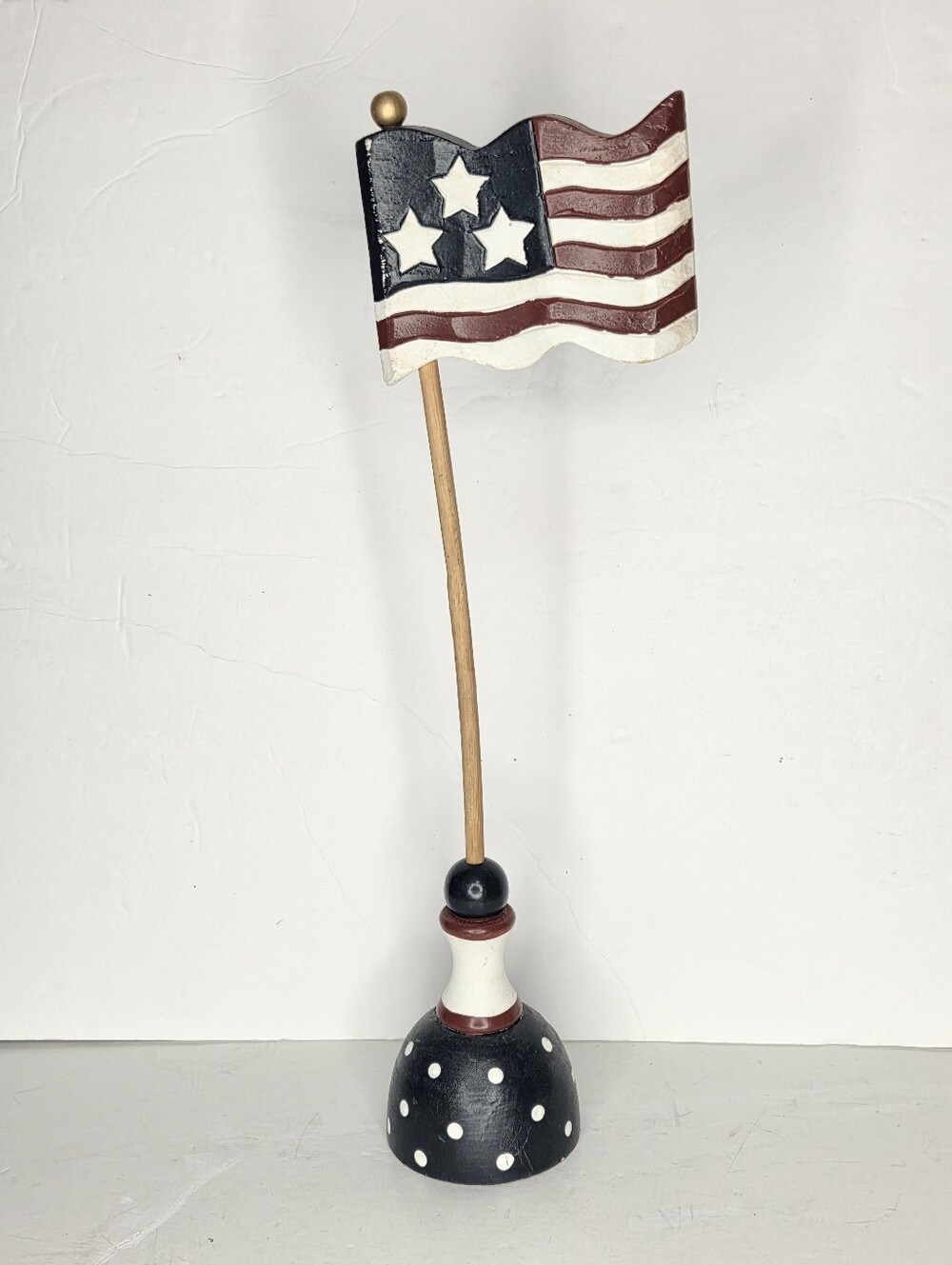 Primitive Patriotic Wooden Flag Pole Tabletop Decor Red White And Blue Polka Dot
